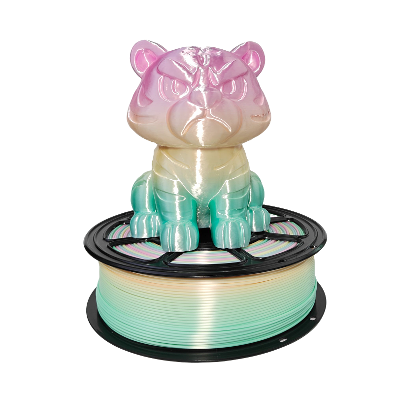 Silk rainbow filament spool with a matching printed vase