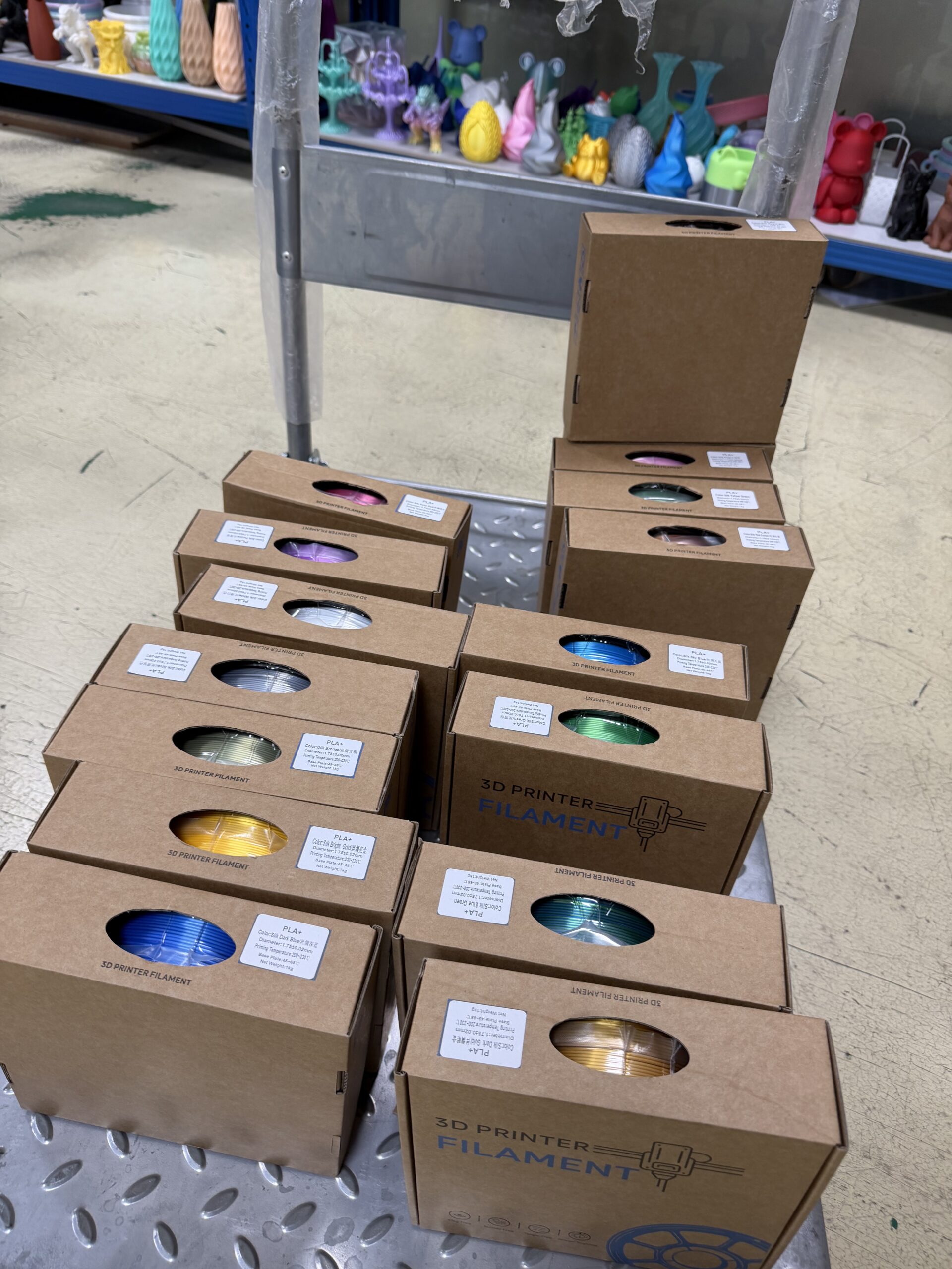 Labelled filament cartons prepared for courier shipment