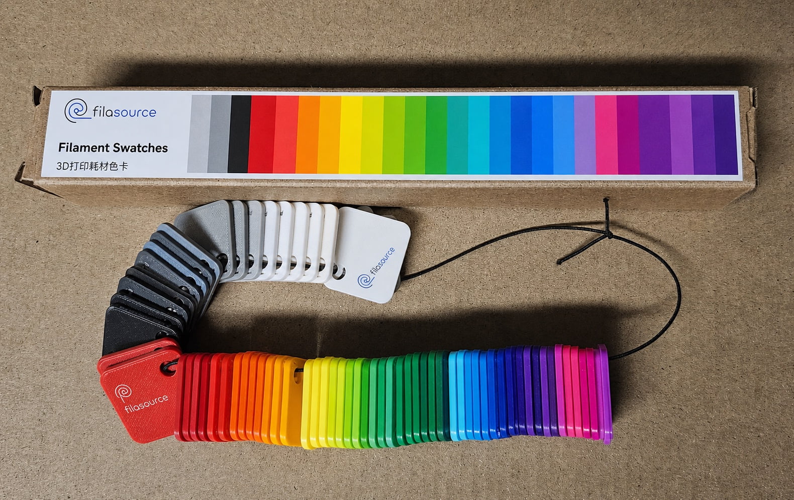 Labelled filament products arranged for product-specification questions.