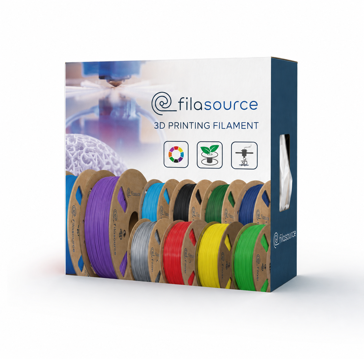 Multiple filament colours packed together for a mixed-SKU trial