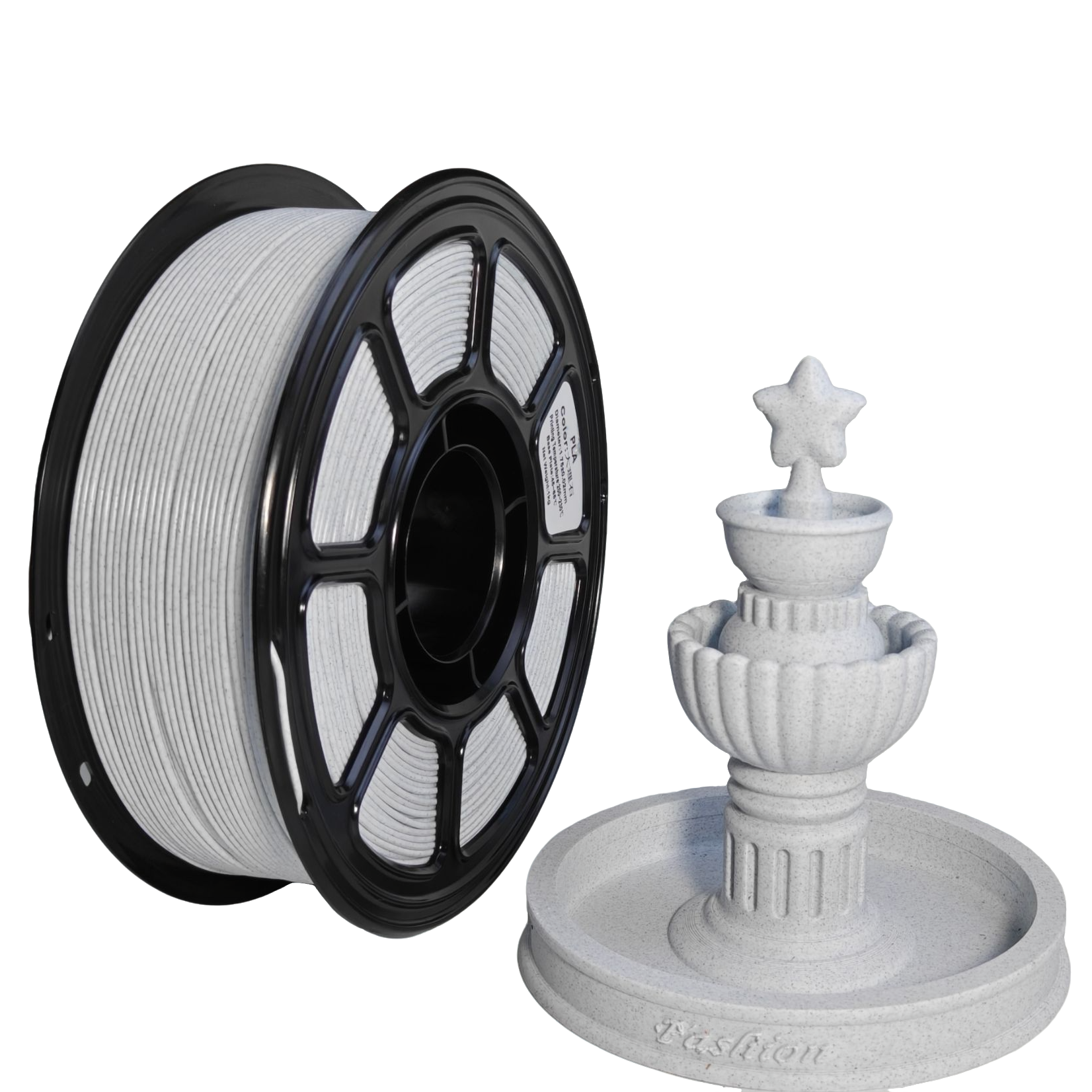 PLA Marble filament spool and printed surface sample