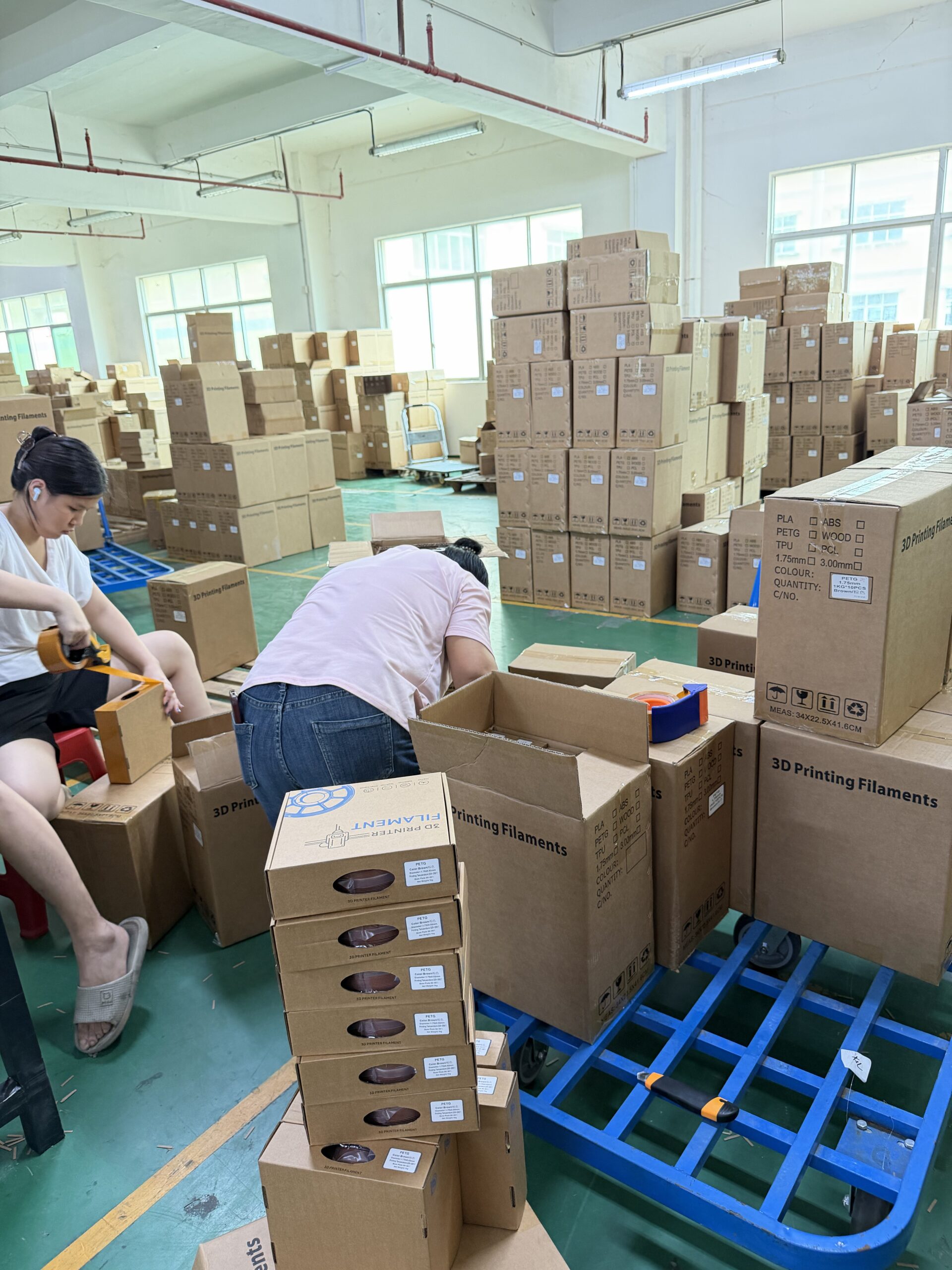 Filament products prepared for a commercial order