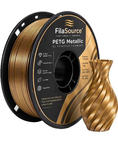 PETG Metallic filament spool and printed surface detail