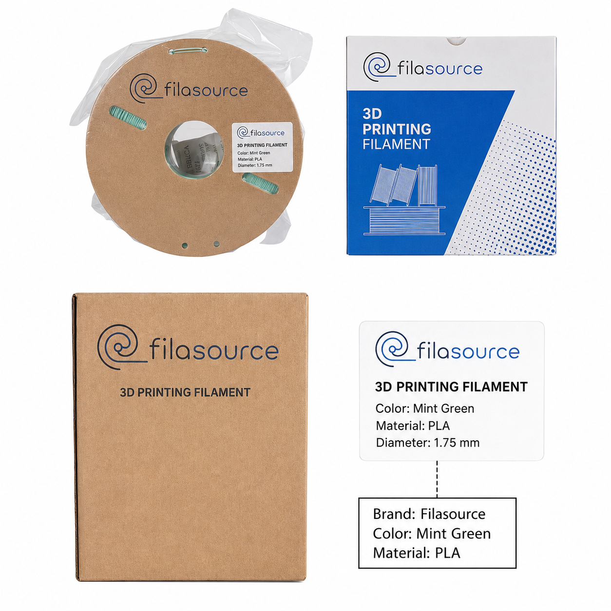 Filament packaging with a visible product label